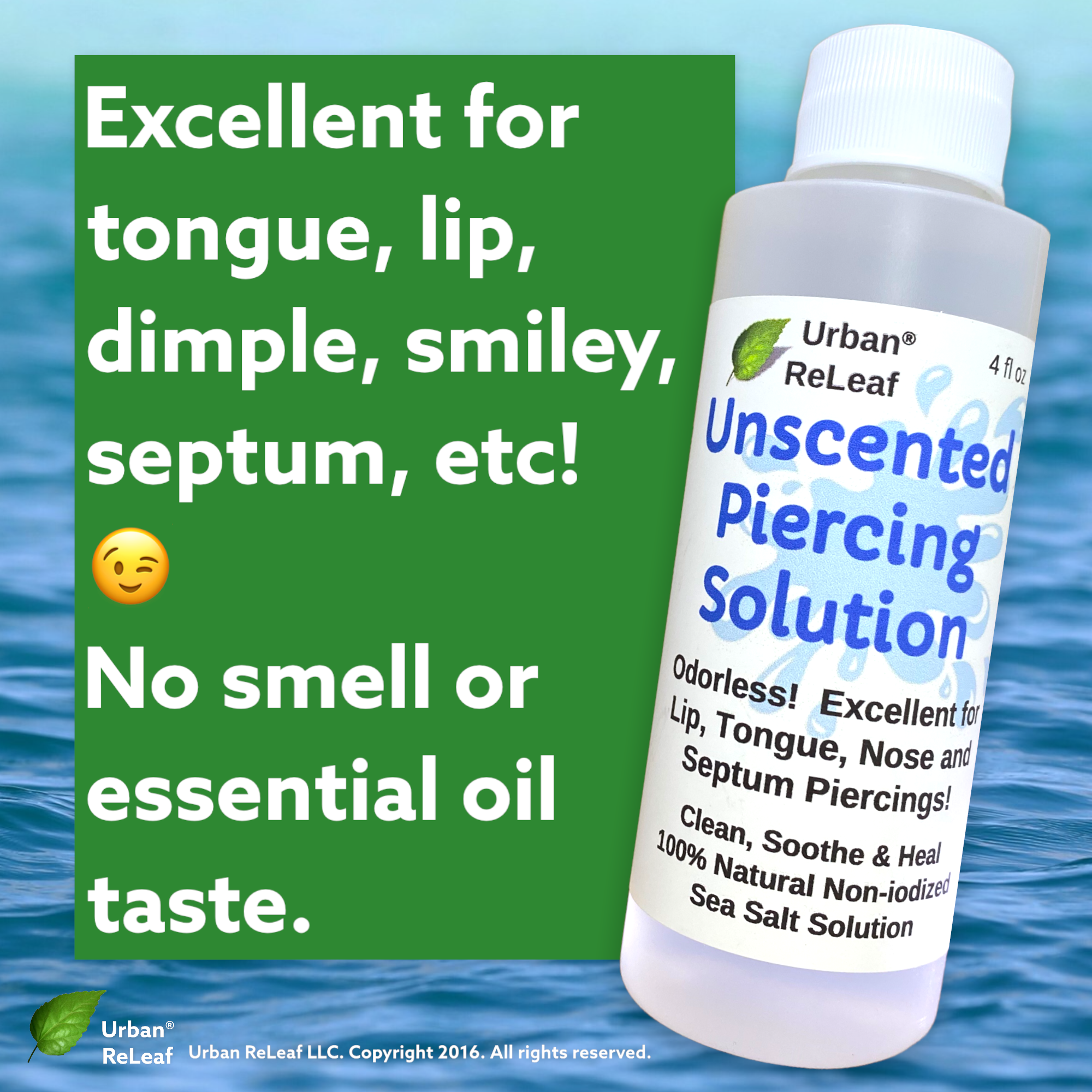 Urban ReLeaf Set of 2 Piercing Solution Healing Sea Salts Tea Tree  AFTERCARE 4 oz Ready to use. Safely Clean Heal New Stretched Piercings.  Gentle Effective Natural Soothing. 2 Bottles